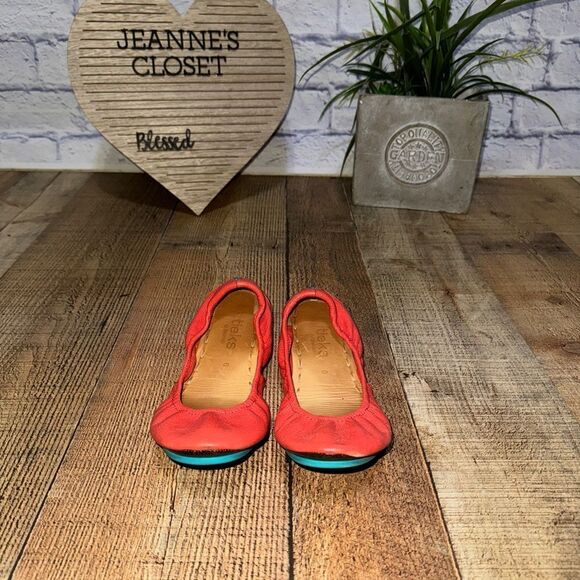 TIEKS by Gavrieli Poppy Orange Coral Leather Ballet Flats Foldable Slip On 6 - Picture 7 of 10